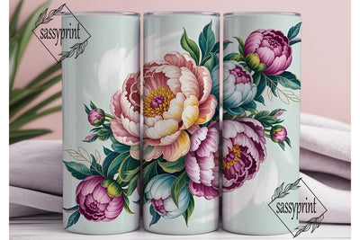 Elegant Peony Floral 20oz Tumbler Wrap Sublimation sassyprint 