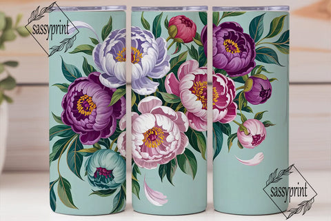 Elegant Peony Floral 20oz Tumbler Wrap Sublimation sassyprint 