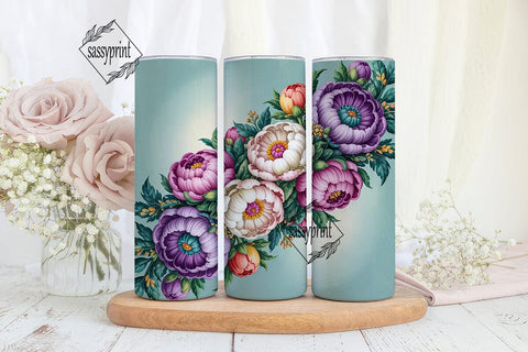 Elegant Peony Floral 20oz Tumbler Wrap Sublimation sassyprint 