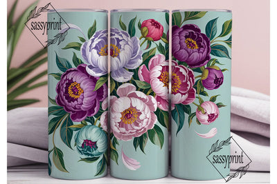 Elegant Peony Floral 20oz Tumbler Wrap Sublimation sassyprint 