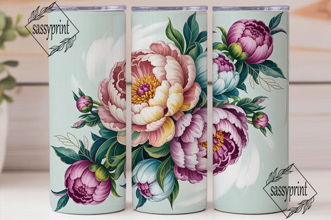 Elegant Peony Floral 20oz Tumbler Wrap Sublimation sassyprint 