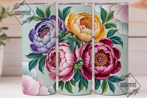 Elegant Peony Floral 20oz Tumbler Wrap Sublimation sassyprint 