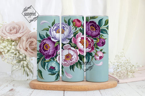 Elegant Peony Floral 20oz Tumbler Wrap Sublimation sassyprint 