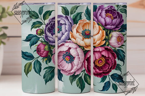 Elegant Peony Floral 20oz Tumbler Wrap Sublimation sassyprint 
