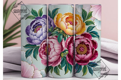 Elegant Peony Floral 20oz Tumbler Wrap Sublimation sassyprint 