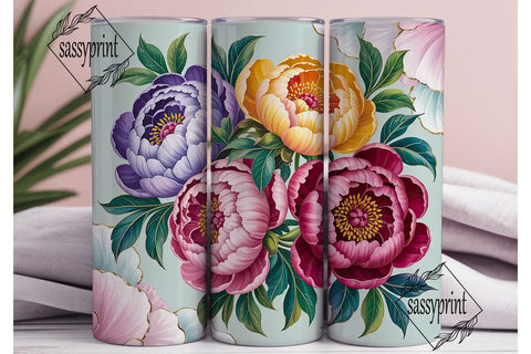 Elegant Peony Floral 20oz Tumbler Wrap Sublimation sassyprint 