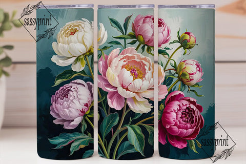 Elegant Peony Floral 20oz Tumbler Wrap Sublimation sassyprint 