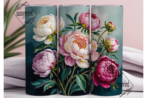 Elegant Peony Floral 20oz Tumbler Wrap Sublimation sassyprint 