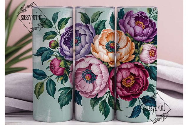 Elegant Peony Floral 20oz Tumbler Wrap Sublimation sassyprint 