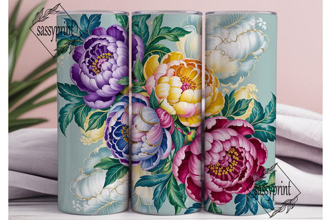Elegant Peony Floral 20oz Tumbler Wrap Sublimation sassyprint 