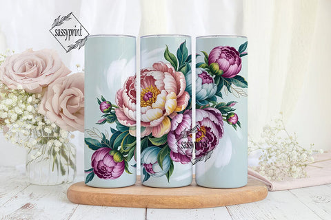 Elegant Peony Floral 20oz Tumbler Wrap Sublimation sassyprint 