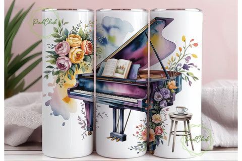 Elegant Piano Floral 20oz Tumbler Wrap Sublimation PixelChick 