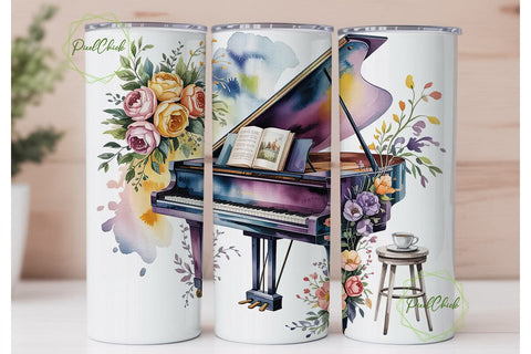 Elegant Piano Floral 20oz Tumbler Wrap Sublimation PixelChick 