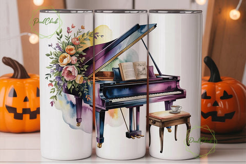 Elegant Piano Floral 20oz Tumbler Wrap Sublimation PixelChick 