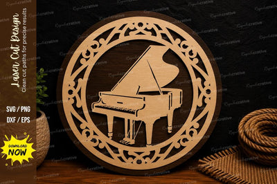 Elegant Piano Mandala Ornament Laser Cut SVG File SVG Regulrcrative 