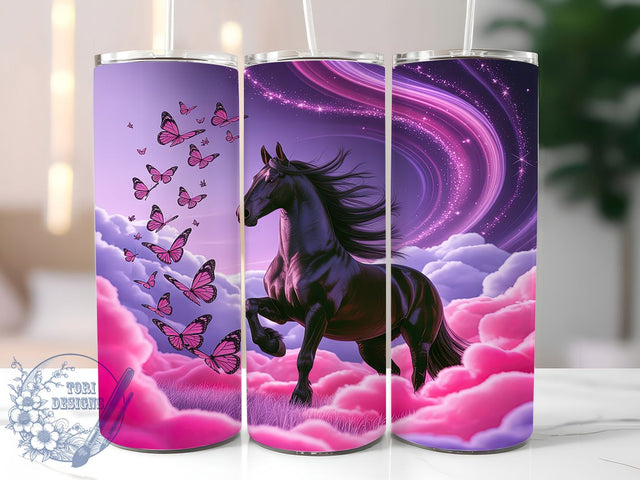 Elegant Pink Black Horse Tumbler, Pink Horse Design, Horse Tumbler Art, 20Oz Sublimation Wrap, Pink Background Print, Elegant Horse Theme, Tumbler Sublimation Sublimation ToriDesigns 
