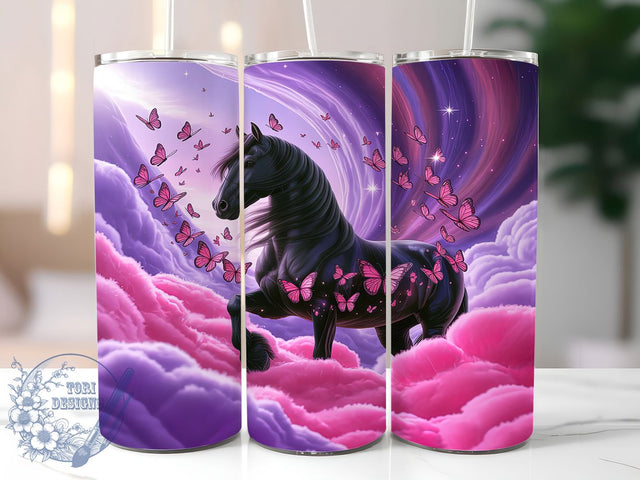 Elegant Pink Black Horse Tumbler, Pink Horse Design, Horse Tumbler Art, 20Oz Sublimation Wrap, Pink Background Print, Elegant Horse Theme, Tumbler Sublimation Sublimation ToriDesigns 