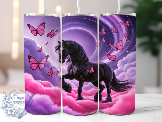 Elegant Pink Black Horse Tumbler, Pink Horse Design, Horse Tumbler Art, 20Oz Sublimation Wrap, Pink Background Print, Elegant Horse Theme, Tumbler Sublimation Sublimation ToriDesigns 