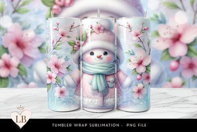 Elegant Pink Blossom Snowman Tumbler Wrap Sublimation BijouBay 