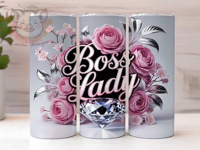 Elegant Pink Boss Lady Tumbler, Pink Roses Tumbler, Diamond 20oz Wrap, Sublimation Design, Feminine Gift Idea, Elegant Roses Wrap, Stylish Boss Lady Tumbler Sublimation Lara' s Designs 
