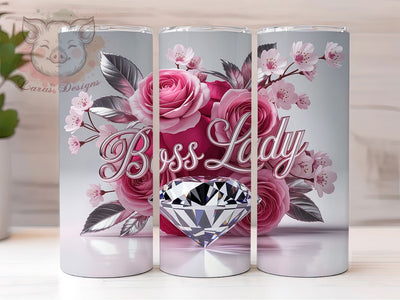 Elegant Pink Boss Lady Tumbler, Pink Roses Tumbler, Diamond 20oz Wrap, Sublimation Design, Feminine Gift Idea, Elegant Roses Wrap, Stylish Boss Lady Tumbler Sublimation Lara' s Designs 