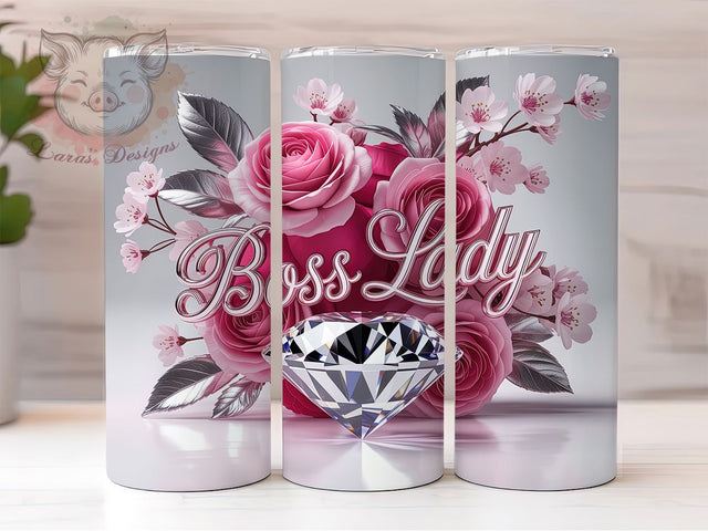 Elegant Pink Boss Lady Tumbler, Pink Roses Tumbler, Diamond 20oz Wrap, Sublimation Design, Feminine Gift Idea, Elegant Roses Wrap, Stylish Boss Lady Tumbler Sublimation Lara' s Designs 