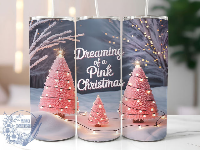 Elegant Pink Christmas Tree Tumbler, Dreaming of Pink Wrap, Winter Holiday Sublimation, Festive Pink Cup, 20Oz Skinny Tumbler Wrap, Girly Christmas Mug, Elegant Holiday Design Sublimation ToriDesigns 