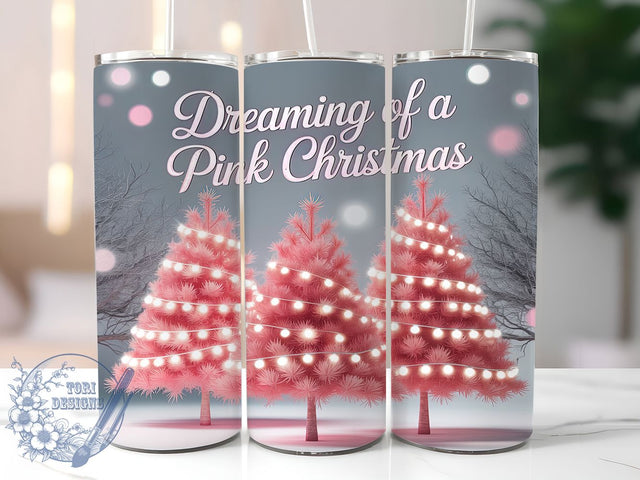 Elegant Pink Christmas Tree Tumbler, Dreaming of Pink Wrap, Winter Holiday Sublimation, Festive Pink Cup, 20Oz Skinny Tumbler Wrap, Girly Christmas Mug, Elegant Holiday Design Sublimation ToriDesigns 