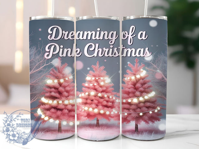 Elegant Pink Christmas Tree Tumbler, Dreaming of Pink Wrap, Winter Holiday Sublimation, Festive Pink Cup, 20Oz Skinny Tumbler Wrap, Girly Christmas Mug, Elegant Holiday Design Sublimation ToriDesigns 
