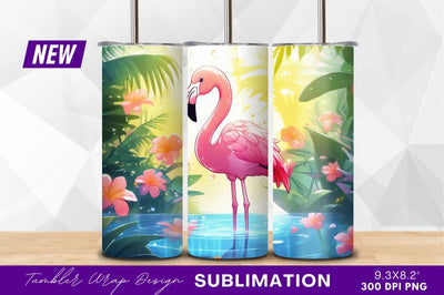 Elegant pink flamingo amidst tropical water garden Sublimation Regulrcrative 