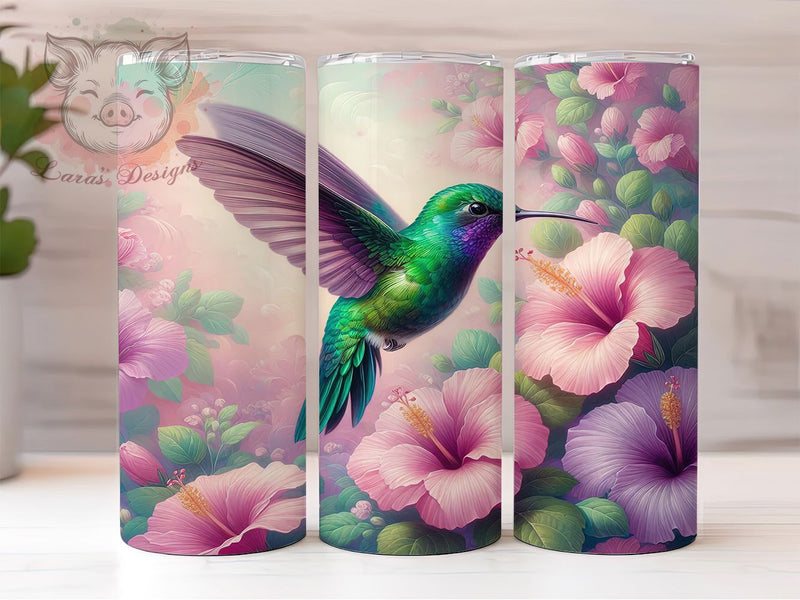 Elegant Pink Floral Hummingbird Tumbler, Pink Flower Tumbler, Elegant Bird Wrap, Spring Hummingbird Wrap, Artistic Floral Wrap, Sublimation Design, Trendy Gift Idea Sublimation Lara' s Designs 
