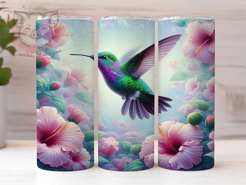 Elegant Pink Floral Hummingbird Tumbler, Pink Flower Tumbler, Elegant Bird Wrap, Spring Hummingbird Wrap, Artistic Floral Wrap, Sublimation Design, Trendy Gift Idea Sublimation Lara' s Designs 