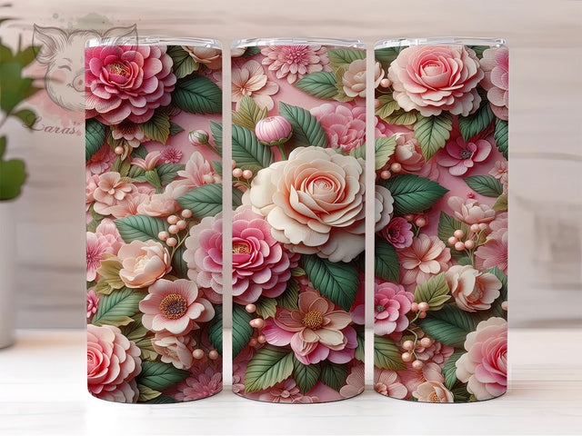 Elegant Pink Floral Spring Tumbler, Pink Floral Tumbler, Elegant Flower Design, 20oz Wrap, Floral Drinkware, Feminine Aesthetic, Spring Gift, Sublimation Art Sublimation Lara' s Designs 