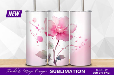 Elegant pink flower watercolor tumbler png design Sublimation Regulrcrative 
