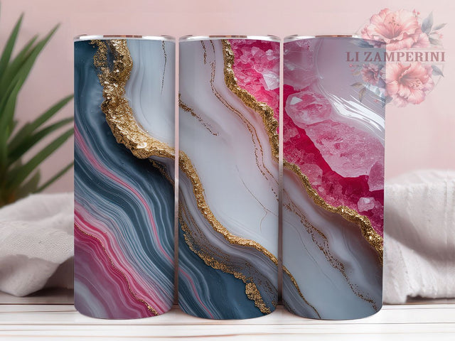 Elegant Pink Glam Agate Stone Tumbler, Elegant Stone Wrap, 20oz Tumbler Sublimation, Glam Crystal Design, Luxe Marble Tumbler, Shimmer Agate Wrap, Chic Pink Sublimation Sublimation Li Zamperini 