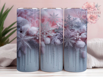 Elegant Pink Glitter Snowflake Tumbler, Snowflake Glitter Wrap, 20oz Tumbler Sublimation, Festive Holiday Design, Elegant Pink Snowflake Tumbler, Sparkling Winter Wrap, Glam Christmas Sublimation Sublimation Li Zamperini 
