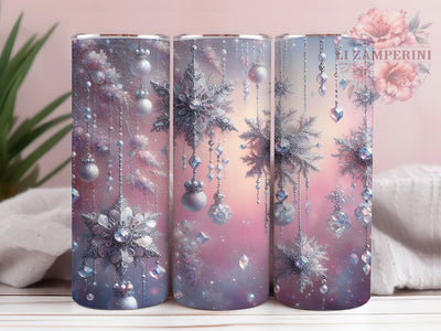 Elegant Pink Glitter Snowflake Tumbler, Snowflake Glitter Wrap, 20oz Tumbler Sublimation, Festive Holiday Design, Elegant Pink Snowflake Tumbler, Sparkling Winter Wrap, Glam Christmas Sublimation Sublimation Li Zamperini 