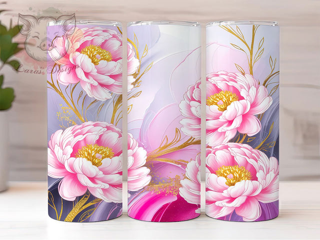 Elegant Pink Gold Floral Tumbler, Gold Botanical Pattern, Elegant Flower Design, 20Oz Sublimation Wrap, Chic Floral Art, Luxurious Botanical Texture, Tumbler Sublimation Sublimation Lara' s Designs 