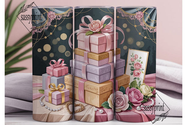 Elegant Pink Gold Gift Tumbler Wrap PNG Sublimation sassyprint 