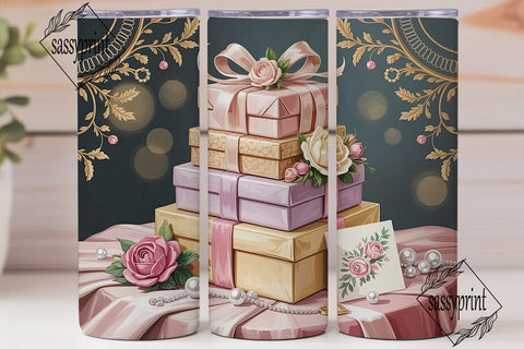 Elegant Pink Gold Gift Tumbler Wrap PNG Sublimation sassyprint 