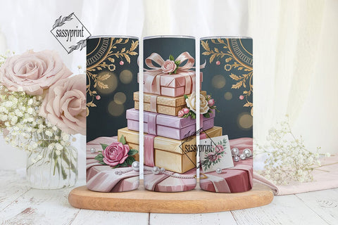 Elegant Pink Gold Gift Tumbler Wrap PNG Sublimation sassyprint 