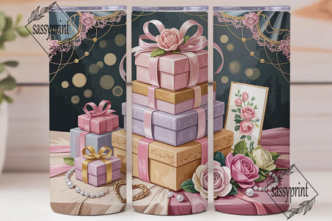 Elegant Pink Gold Gift Tumbler Wrap PNG Sublimation sassyprint 