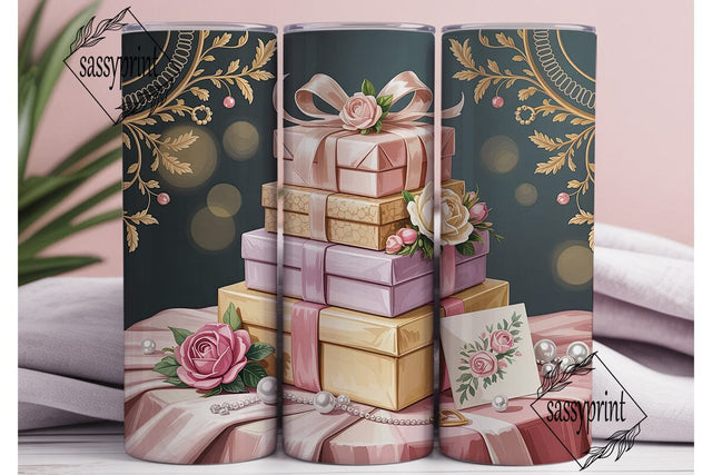 Elegant Pink Gold Gift Tumbler Wrap PNG Sublimation sassyprint 