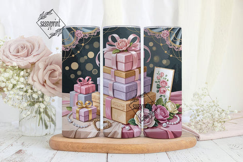 Elegant Pink Gold Gift Tumbler Wrap PNG Sublimation sassyprint 