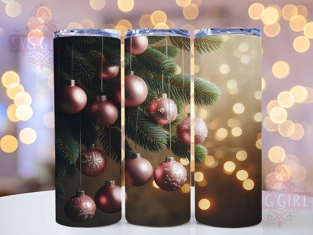 Elegant Pink Ornament Christmas Tumbler, Ornament Holiday Wrap, Festive Sublimation Design, Elegant Christmas Cup, 20Oz Skinny Tumbler Wrap, Soft Pink Mug, Seasonal Ornament Theme Sublimation SvggirlplusArt 