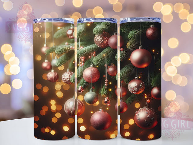 Elegant Pink Ornament Christmas Tumbler, Ornament Holiday Wrap, Festive Sublimation Design, Elegant Christmas Cup, 20Oz Skinny Tumbler Wrap, Soft Pink Mug, Seasonal Ornament Theme Sublimation SvggirlplusArt 