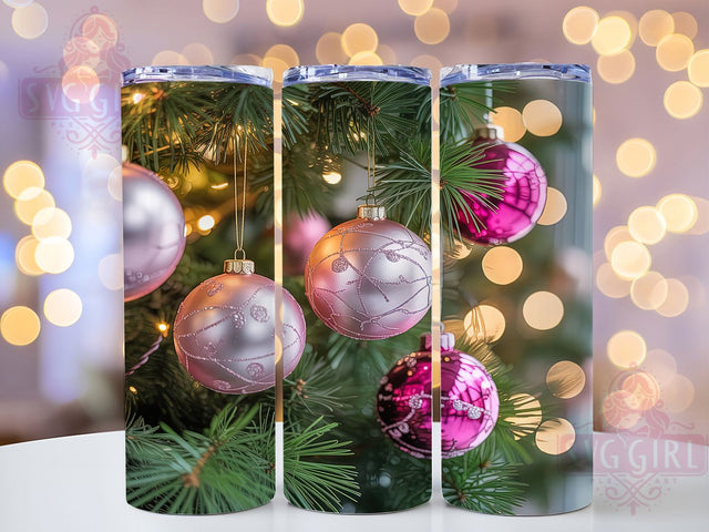 Elegant Pink Ornament Christmas Tumbler, Ornament Holiday Wrap, Festive Sublimation Design, Elegant Christmas Cup, 20Oz Skinny Tumbler Wrap, Soft Pink Mug, Seasonal Ornament Theme Sublimation SvggirlplusArt 