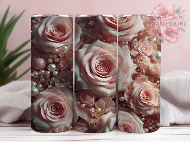 Elegant Pink Roses Tumbler, Sparkling Floral Wrap, 20oz Tumbler Sublimation, Elegant Flower Travel Design, Glittery Rose Sublimation, Feminine Floral Tumbler, Chic Garden Wrap Sublimation Li Zamperini 