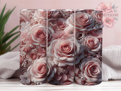 Elegant Pink Roses Tumbler, Sparkling Floral Wrap, 20oz Tumbler Sublimation, Elegant Flower Travel Design, Glittery Rose Sublimation, Feminine Floral Tumbler, Chic Garden Wrap Sublimation Li Zamperini 