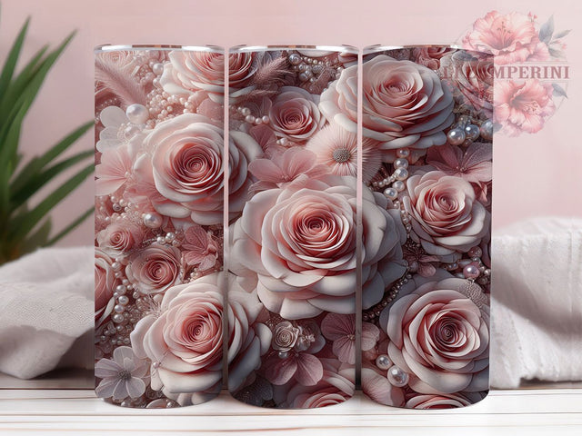 Elegant Pink Roses Tumbler, Sparkling Floral Wrap, 20oz Tumbler Sublimation, Elegant Flower Travel Design, Glittery Rose Sublimation, Feminine Floral Tumbler, Chic Garden Wrap Sublimation Li Zamperini 